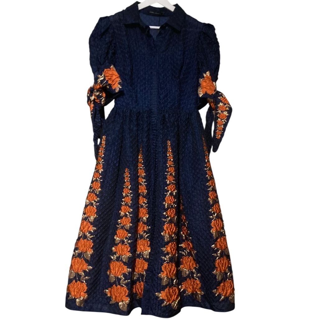 Isabel Garcia Navy/Orange/Gold Floral Shirt Dress New